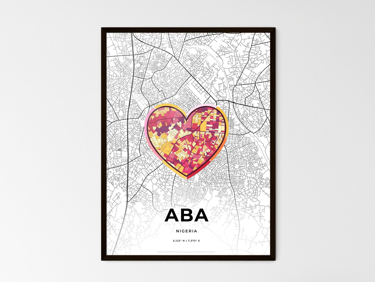 ABA NIGERIA minimal art map with a colorful icon. Where it all began, Couple map gift. Style 2