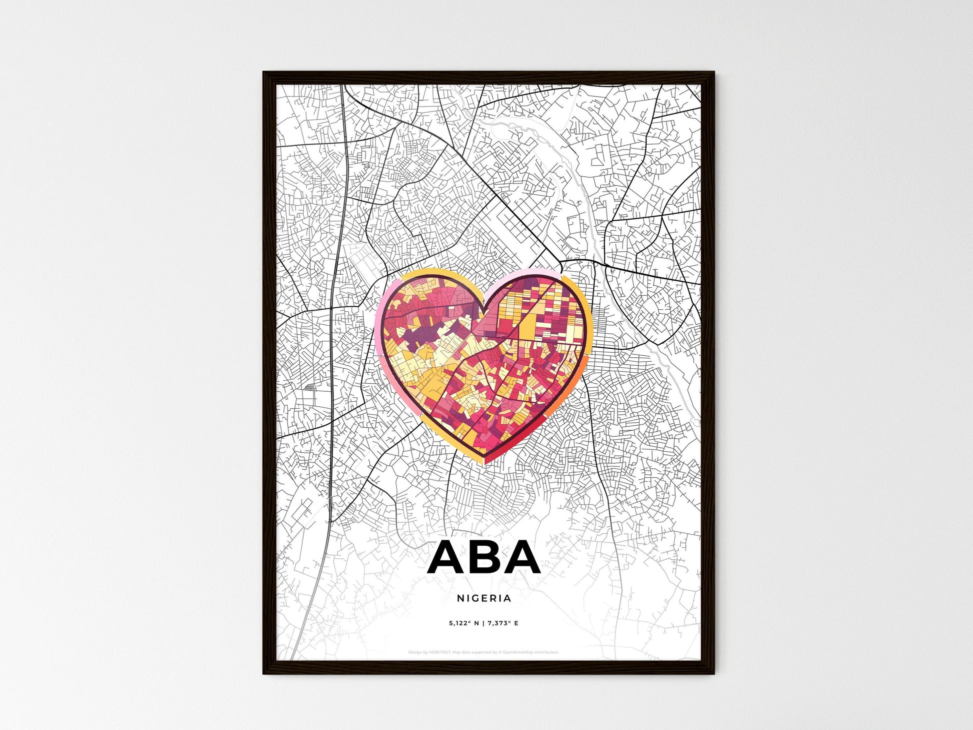 ABA NIGERIA minimal art map with a colorful icon. Where it all began, Couple map gift. Style 2