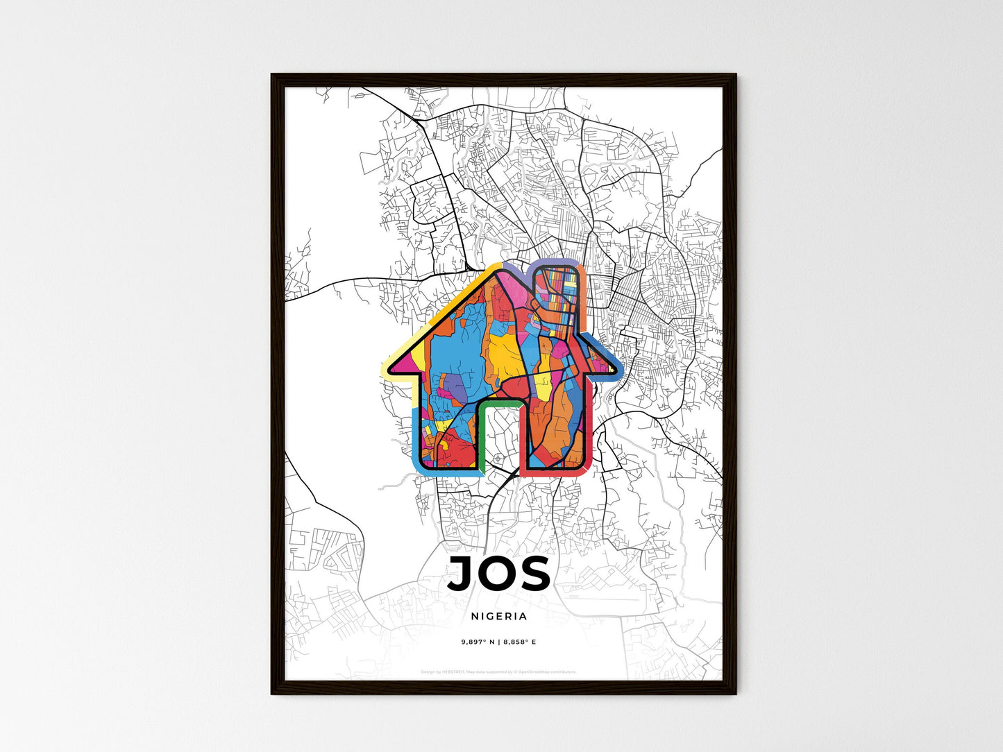 Jos Nigeria wedding art map with home icon