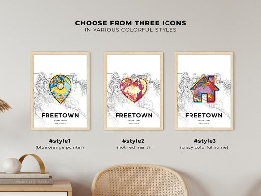 Freetown Sierra Leone maps with colorful icons