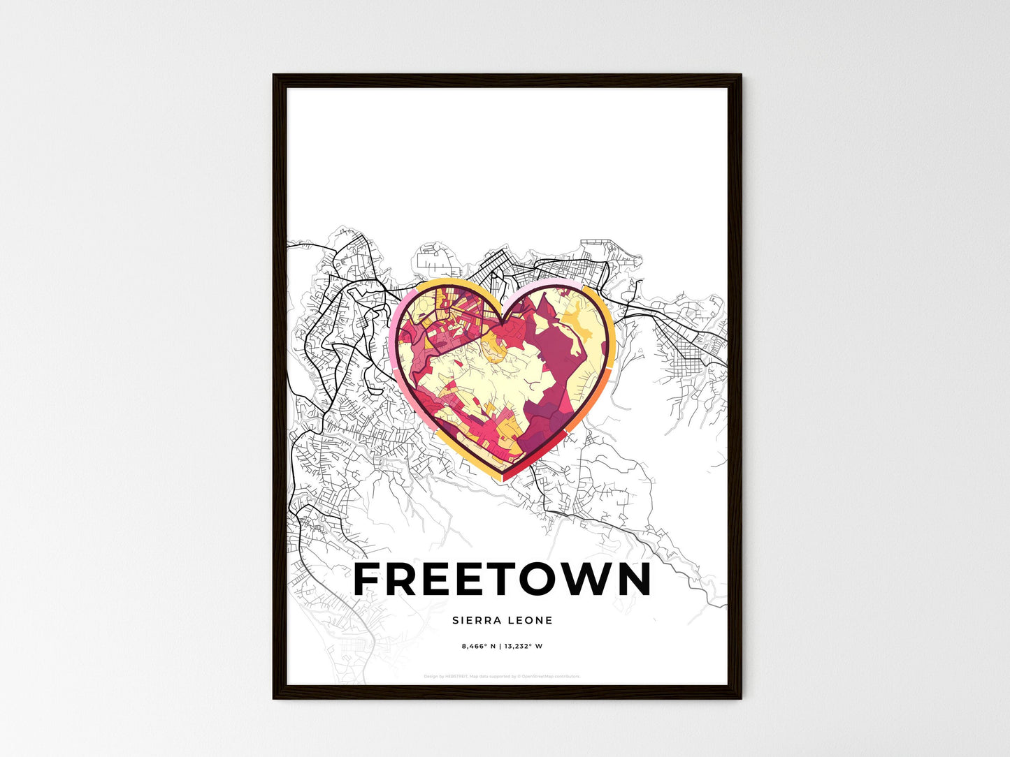 Freetown Sierra Leone wedding art map with heart icon