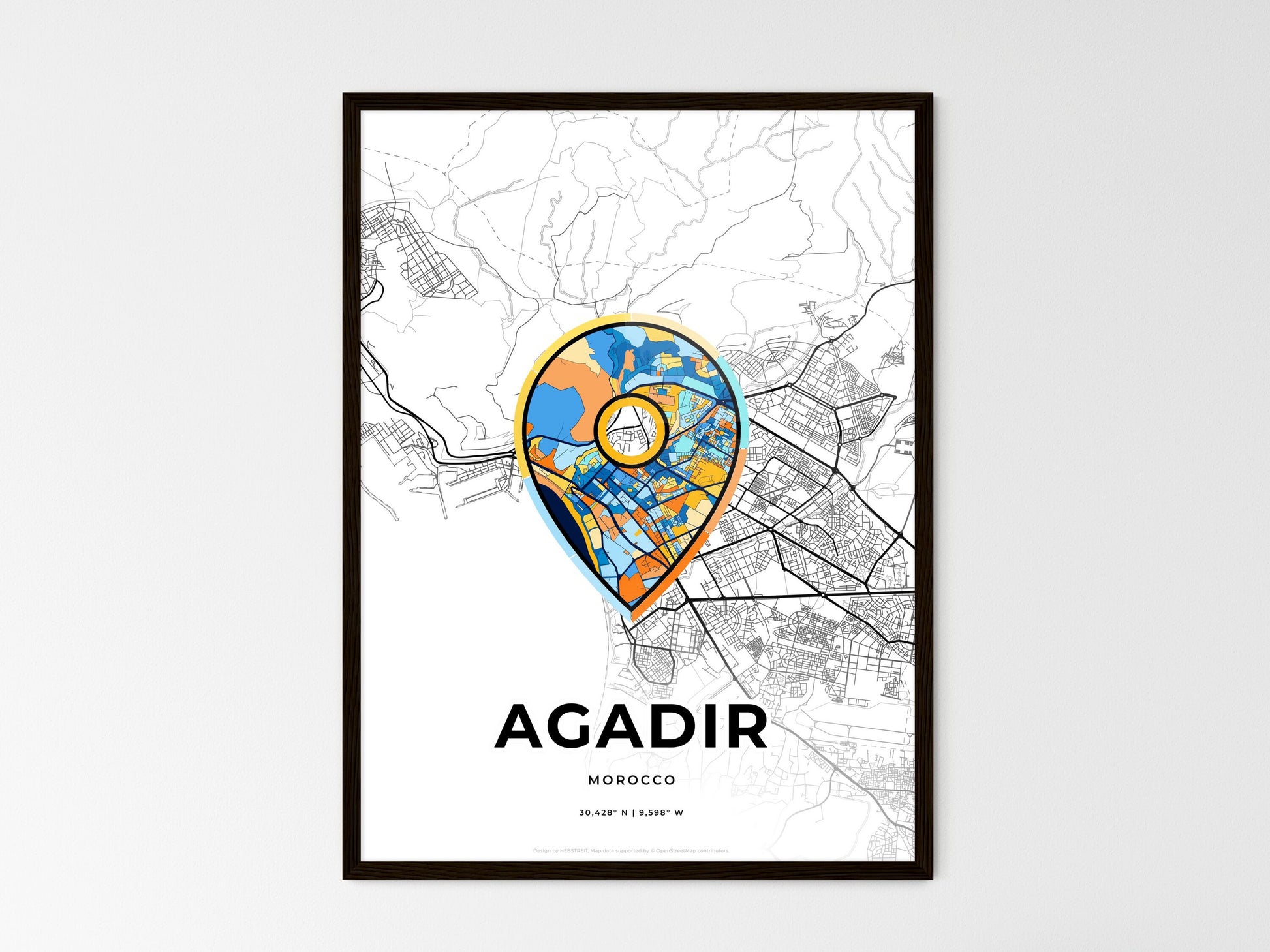 AGADIR MOROCCO minimal art map with a colorful icon. Where it all began, Couple map gift. Style 1
