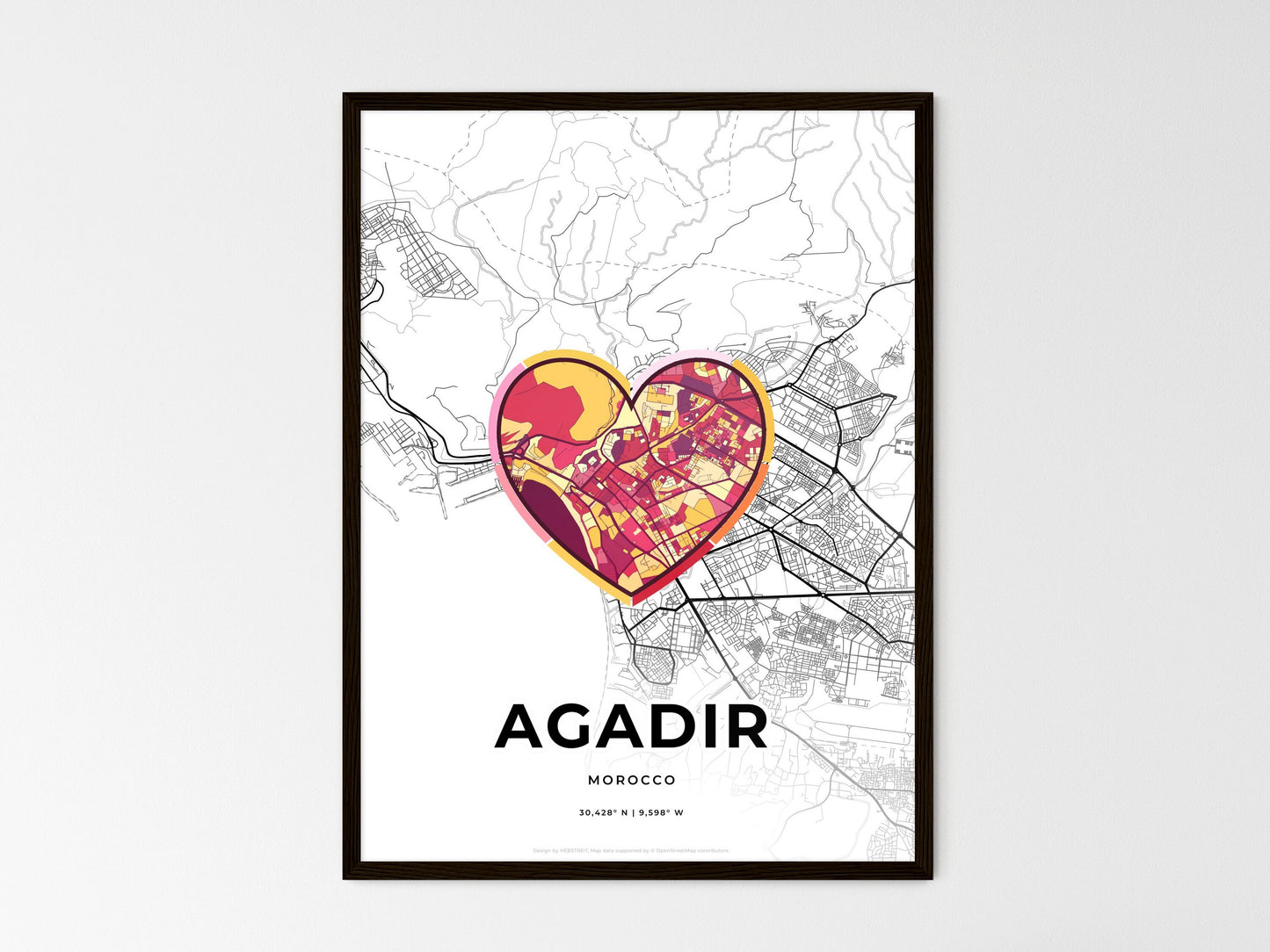 AGADIR MOROCCO minimal art map with a colorful icon. Where it all began, Couple map gift. Style 2