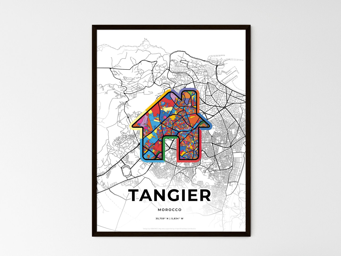 Tangier Morocco wedding art map with home icon