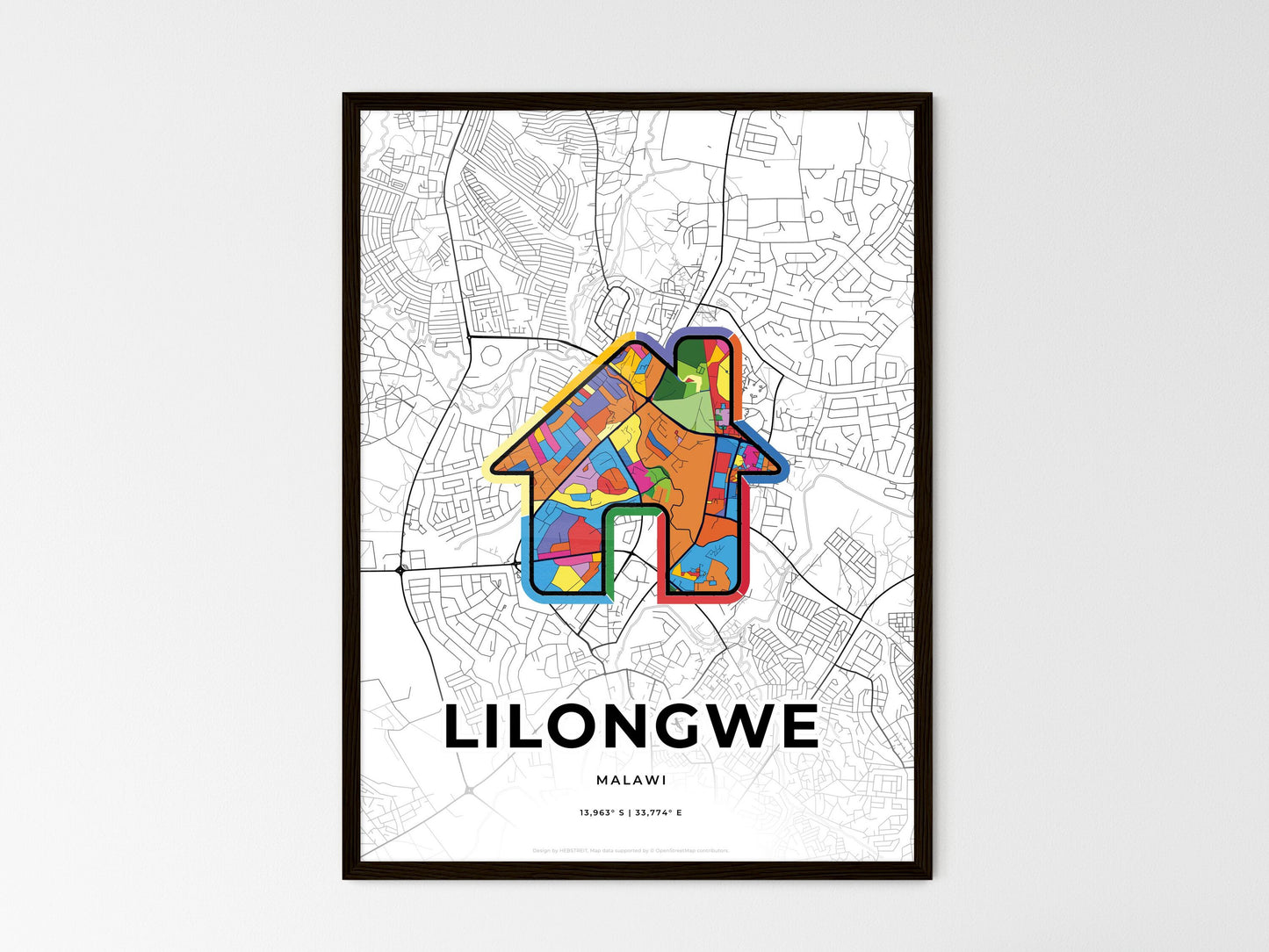Lilongwe Malawi wedding art map with home icon