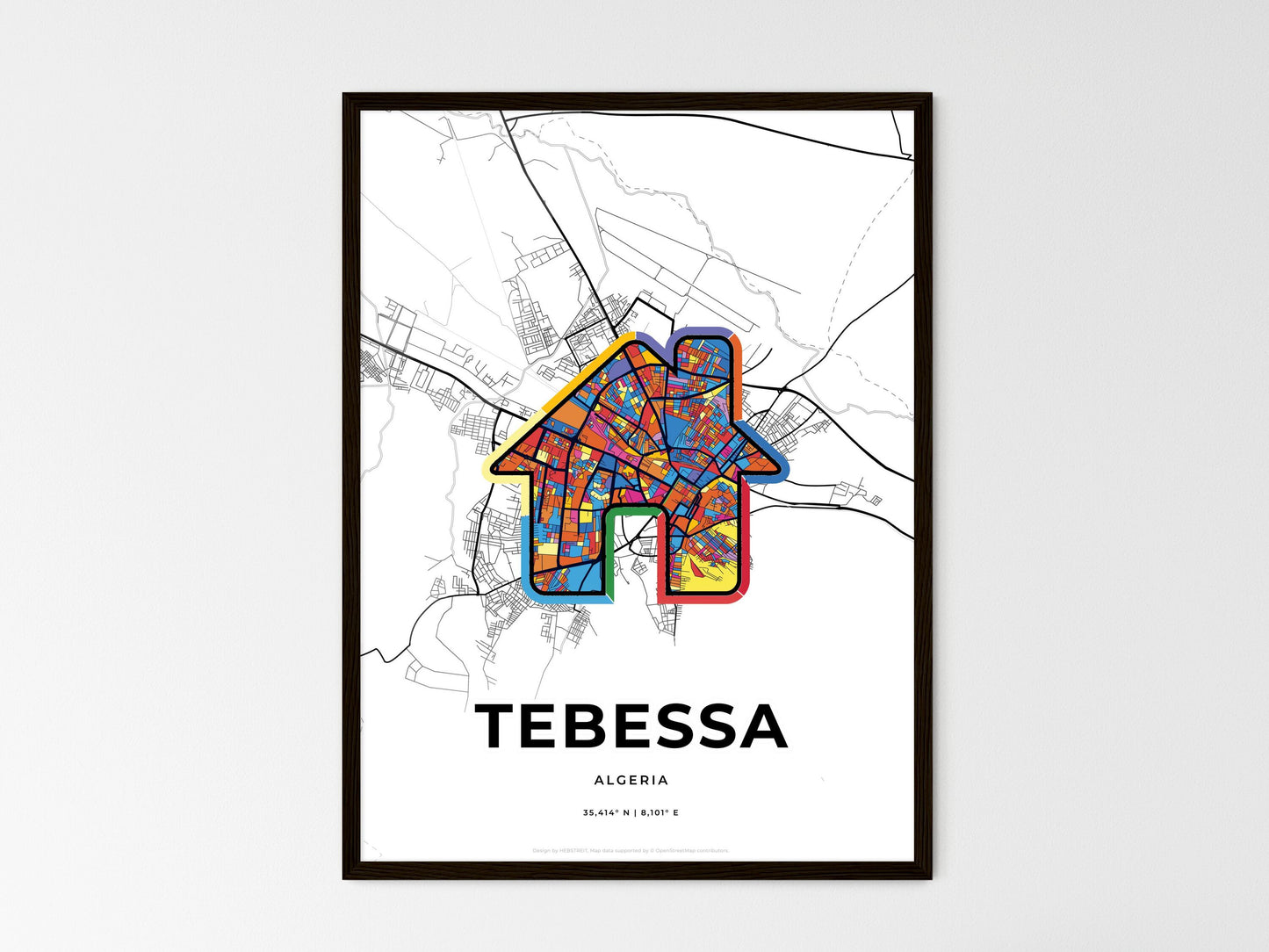 Tebessa Algeria wedding art map with home icon