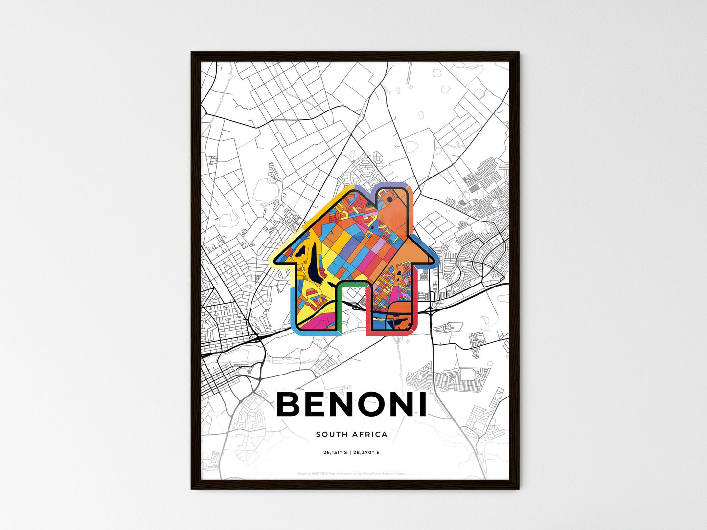 Benoni South Africa wedding art map with home icon