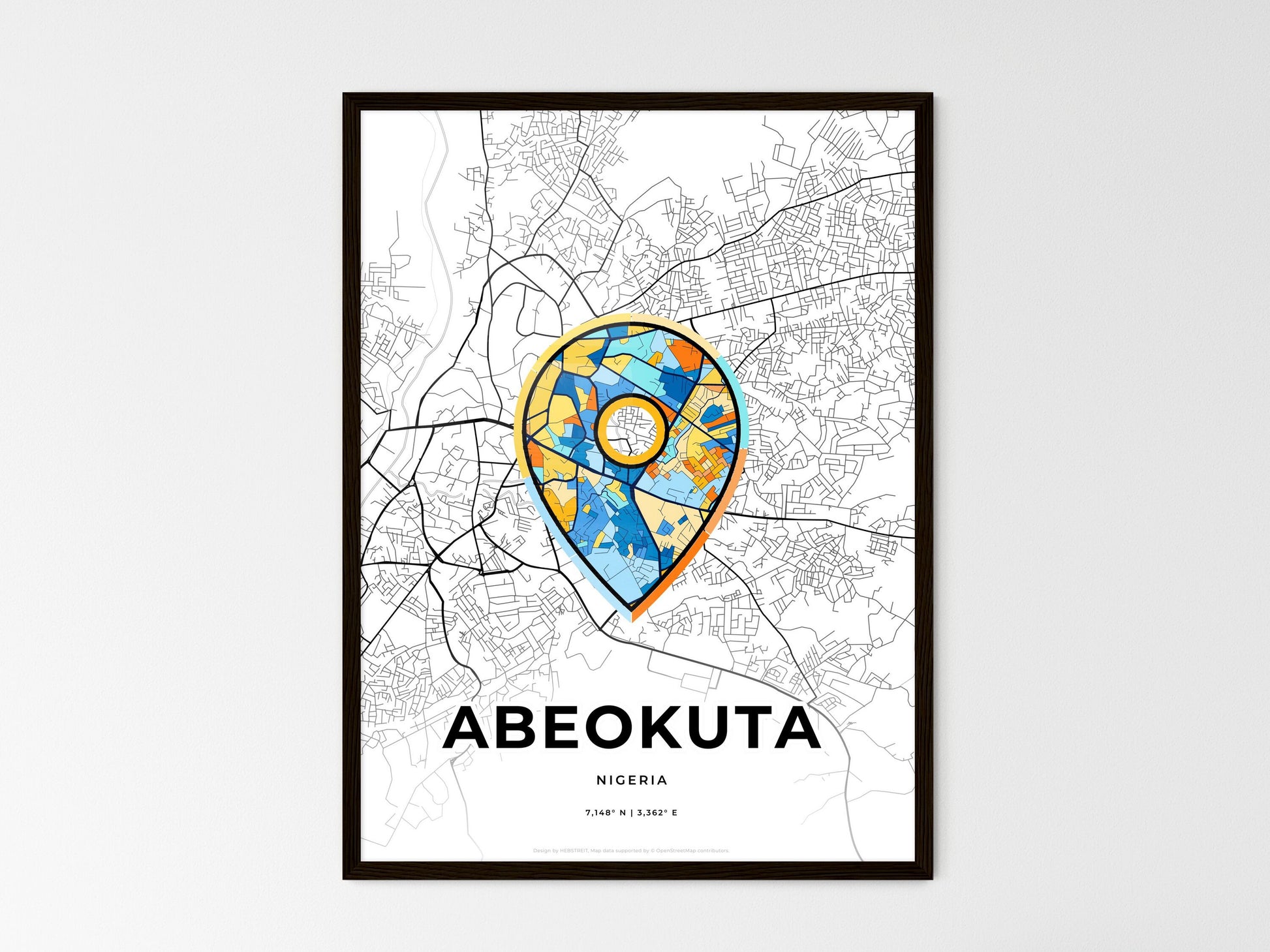 ABEOKUTA NIGERIA minimal art map with a colorful icon. Where it all began, Couple map gift. Style 1