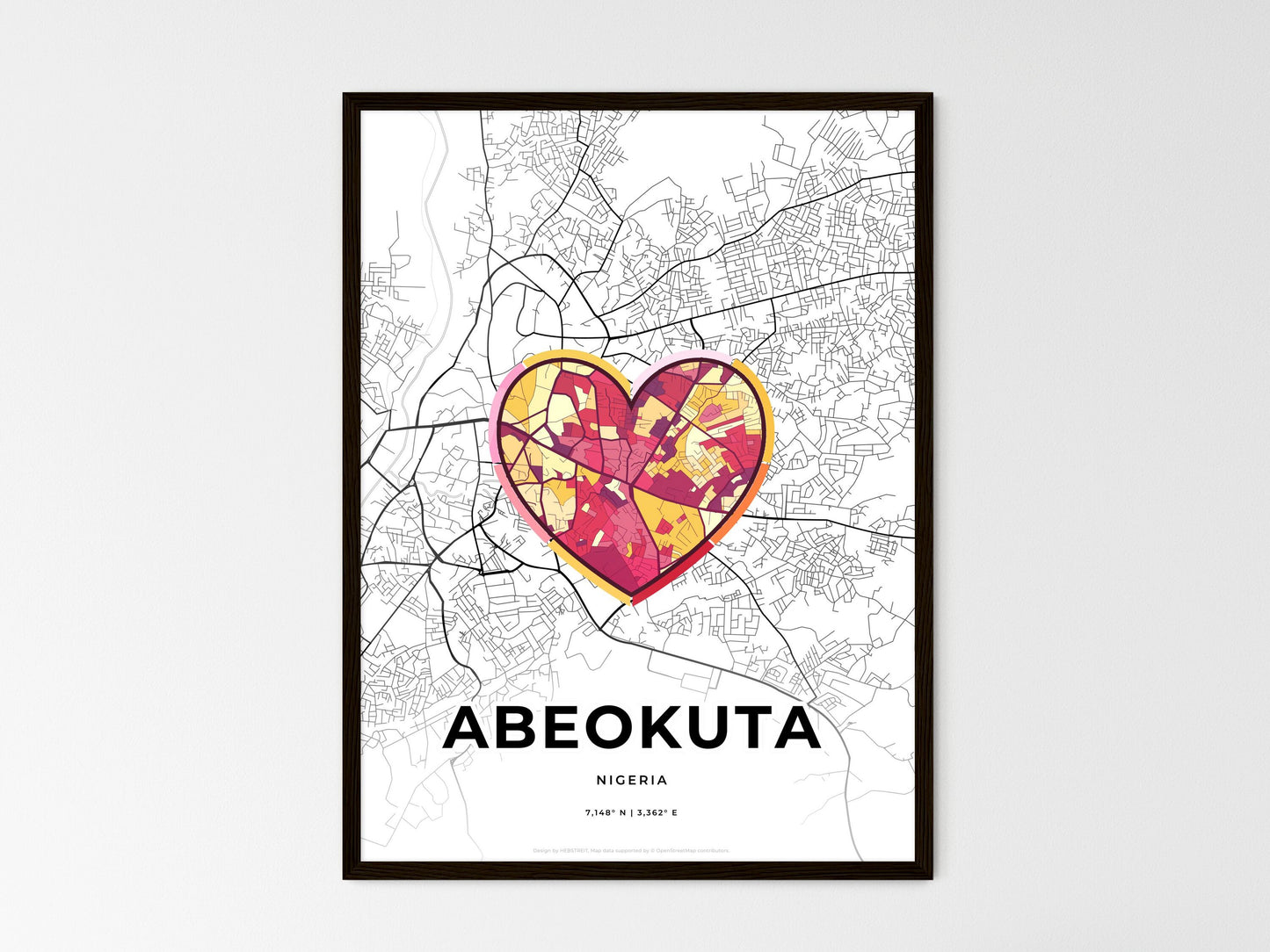ABEOKUTA NIGERIA minimal art map with a colorful icon. Where it all began, Couple map gift. Style 2