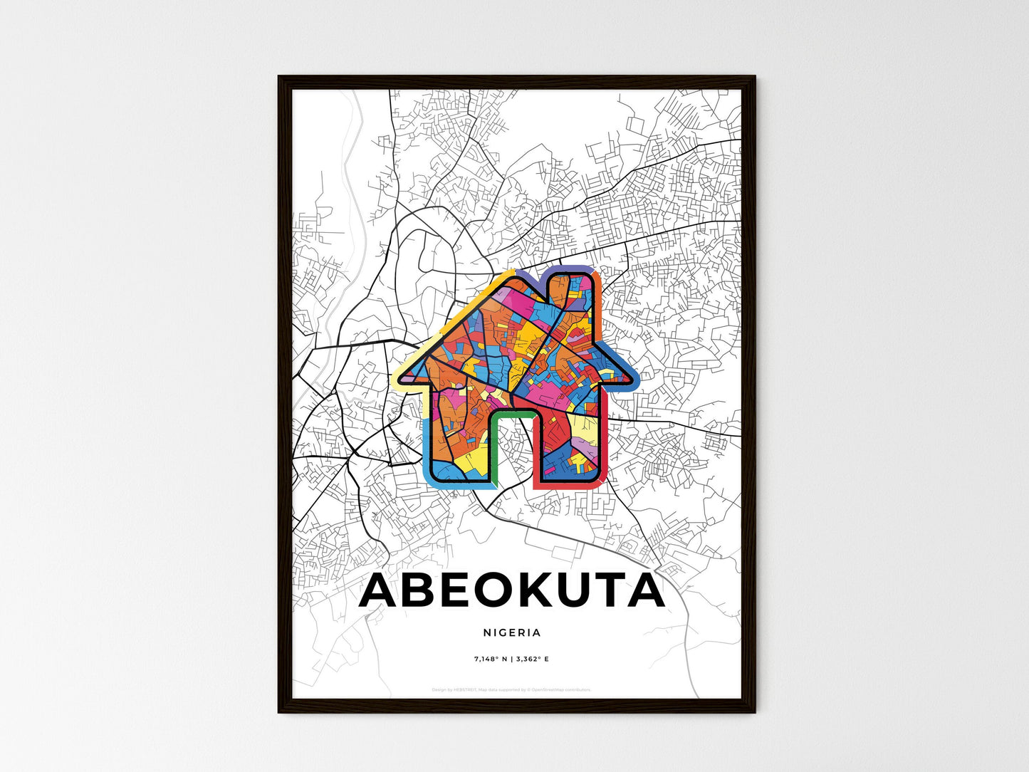 ABEOKUTA NIGERIA minimal art map with a colorful icon. Where it all began, Couple map gift. Style 3