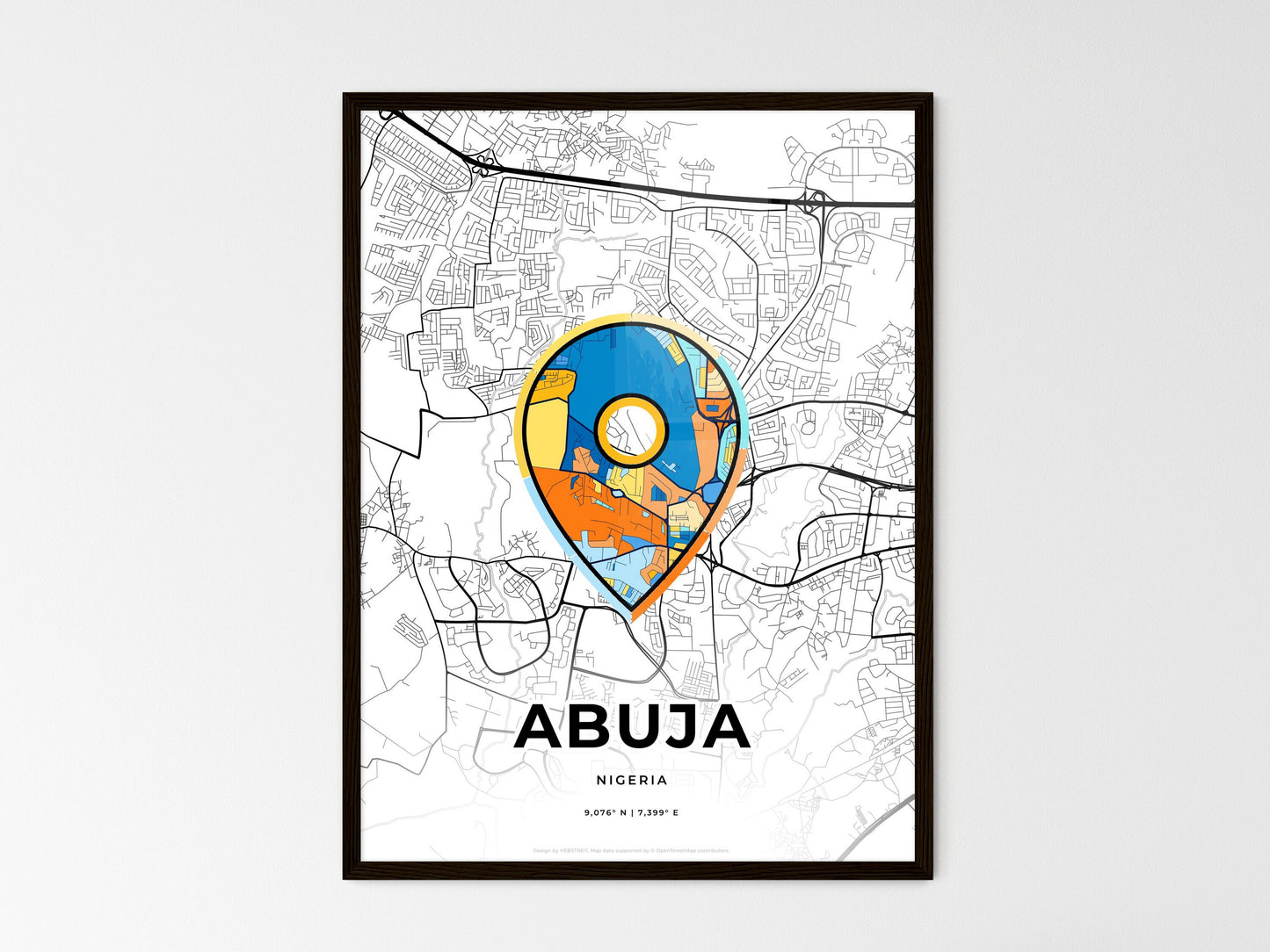 ABUJA NIGERIA minimal art map with a colorful icon. Where it all began, Couple map gift. Style 1