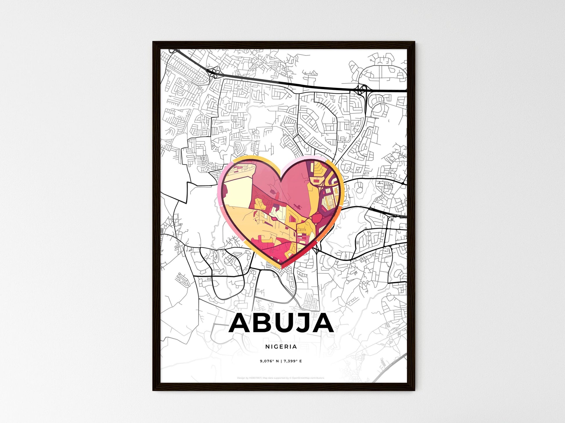 ABUJA NIGERIA minimal art map with a colorful icon. Where it all began, Couple map gift. Style 2