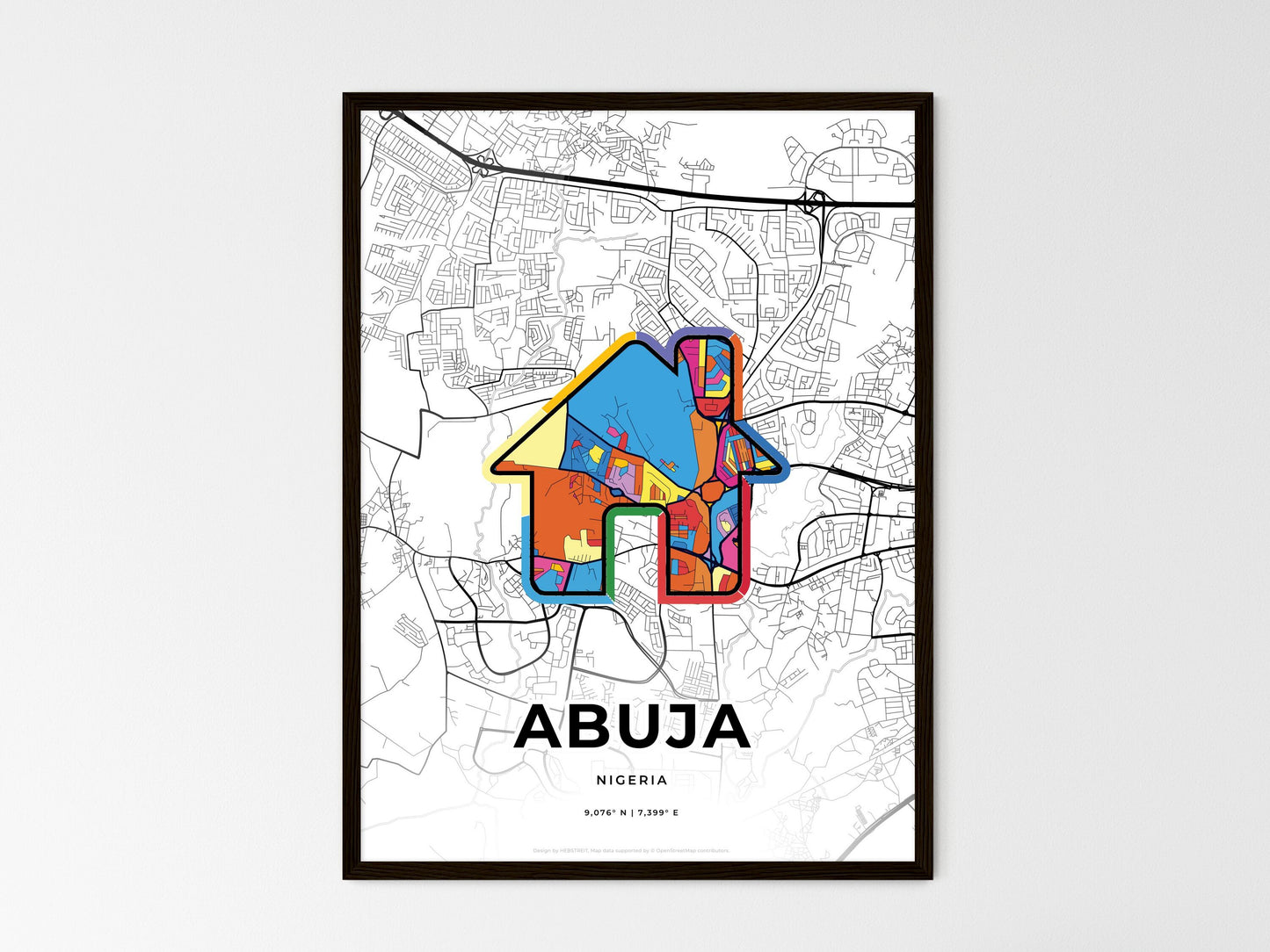 ABUJA NIGERIA minimal art map with a colorful icon. Where it all began, Couple map gift. Style 3