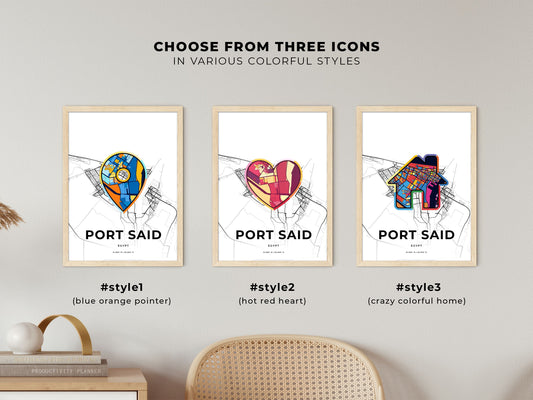 Port Said Egypt maps with colorful icons