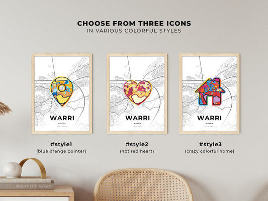 Warri Nigeria maps with colorful icons