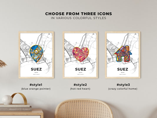 Suez Egypt maps with colorful icons