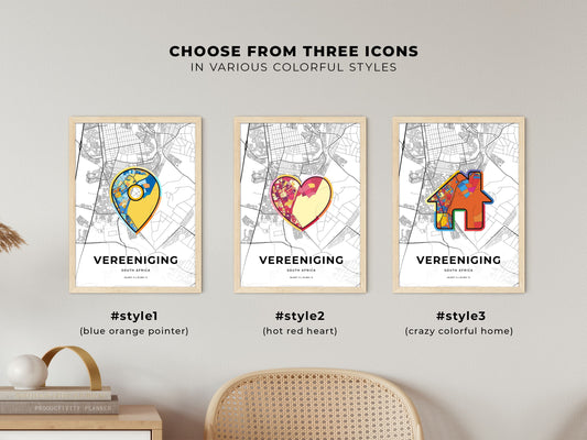 Vereeniging South Africa maps with colorful icons