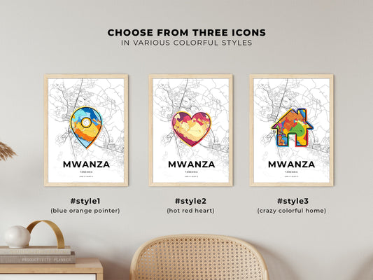 Mwanza Tanzania maps with colorful icons
