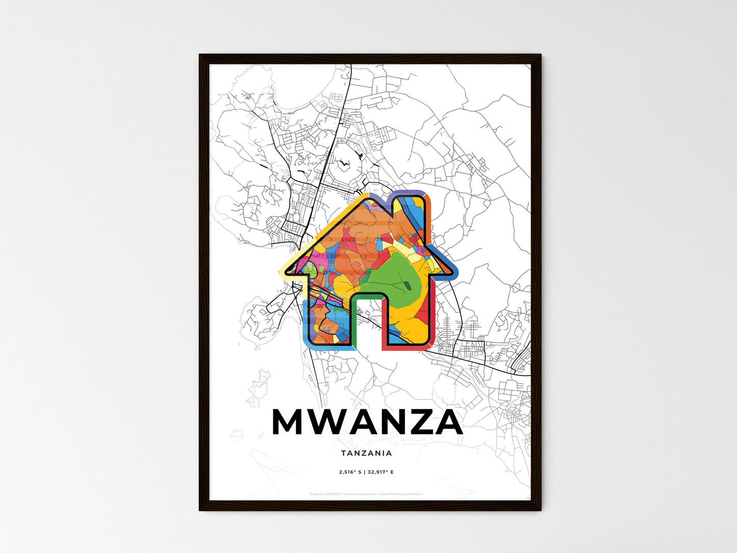 Mwanza Tanzania wedding art map with home icon