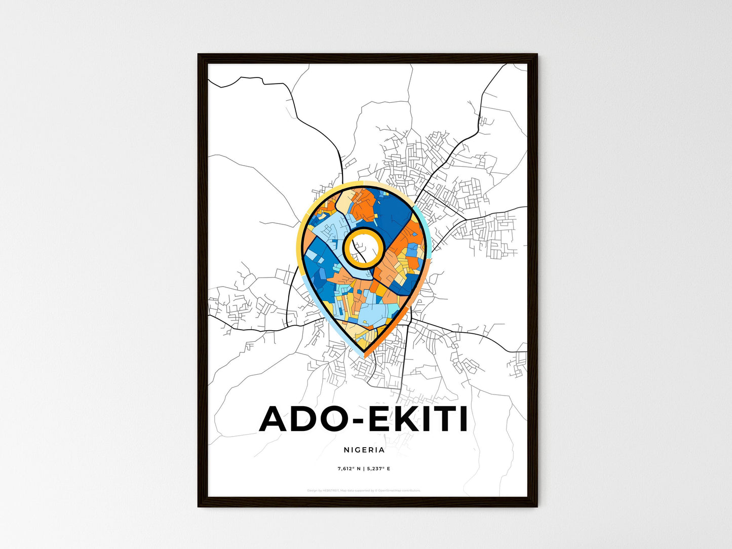 ADO-EKITI NIGERIA minimal art map with a colorful icon. Where it all began, Couple map gift. Style 1