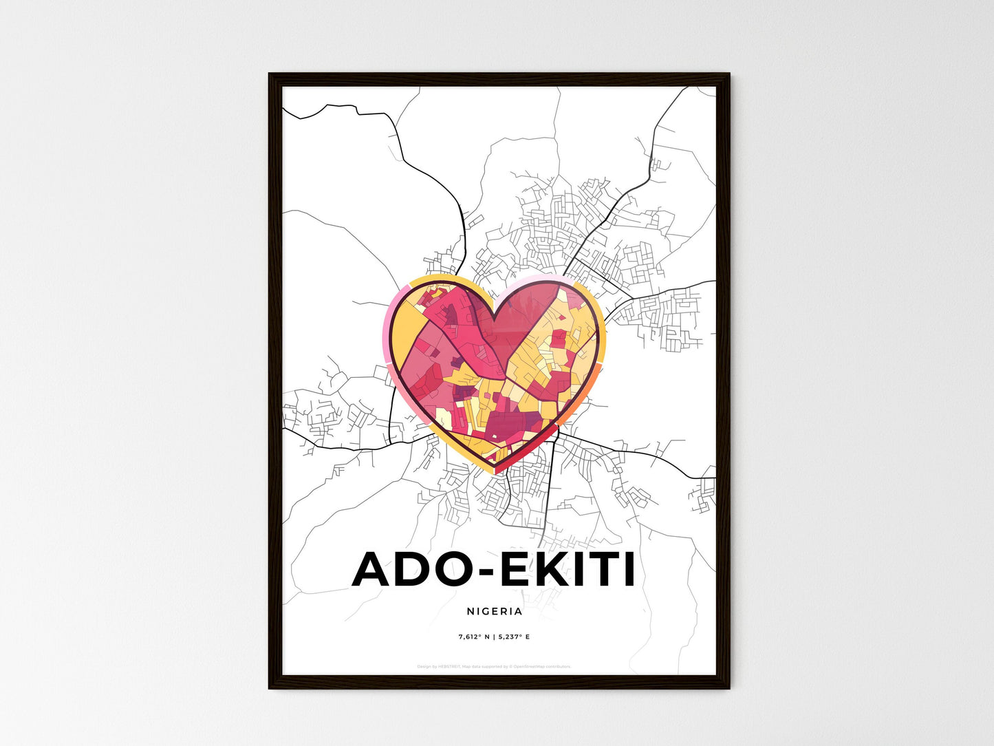 ADO-EKITI NIGERIA minimal art map with a colorful icon. Where it all began, Couple map gift. Style 2