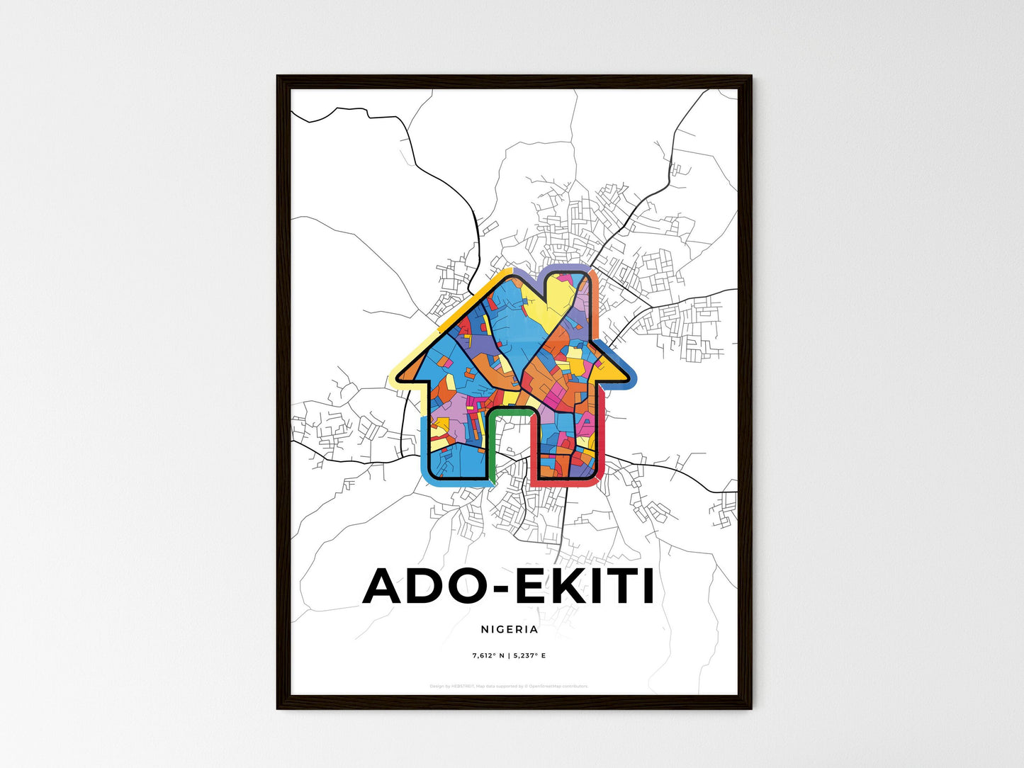 ADO-EKITI NIGERIA minimal art map with a colorful icon. Where it all began, Couple map gift. Style 3