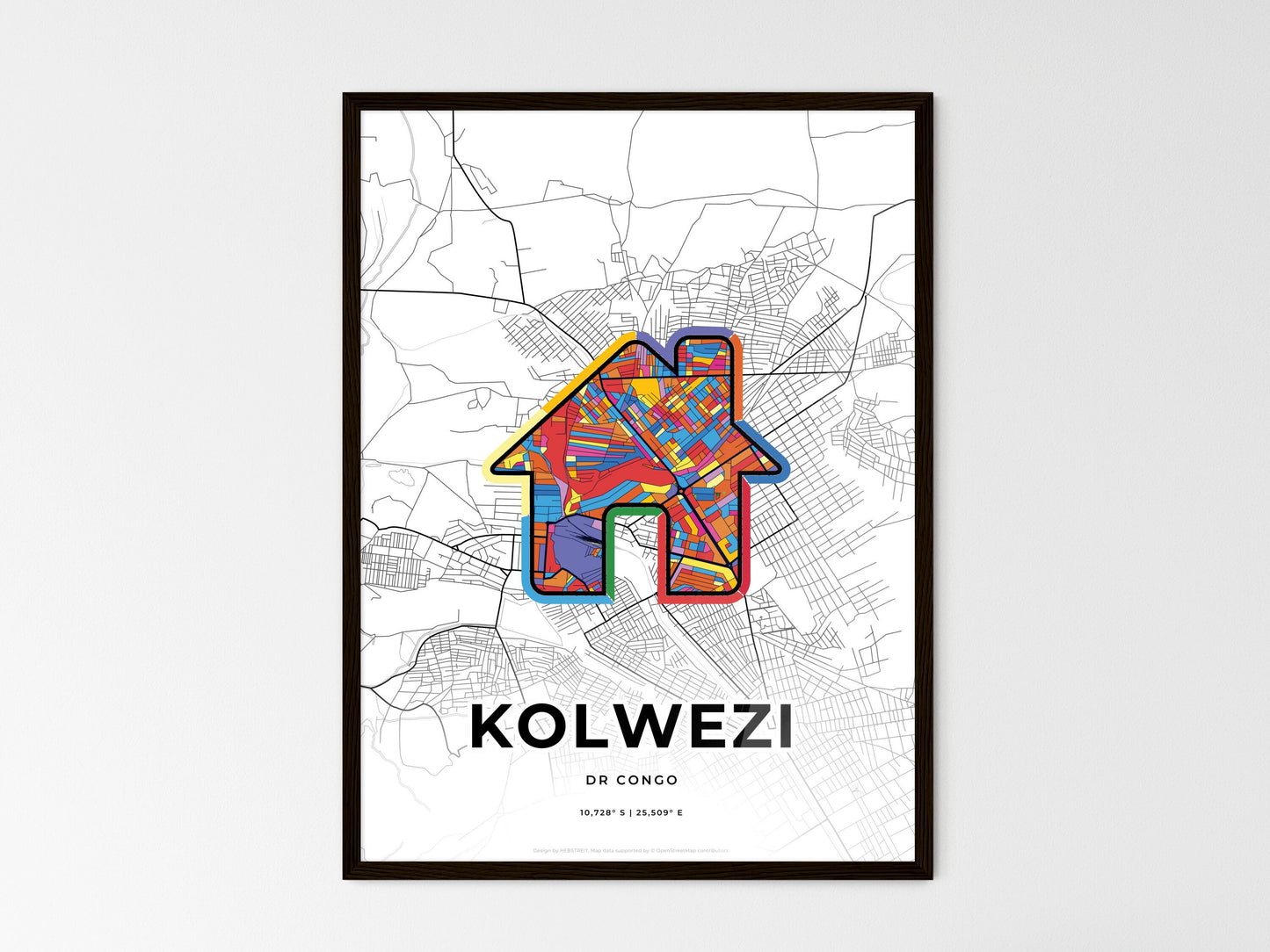 Kolwezi Dr Congo wedding art map with home icon