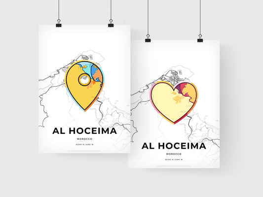 AL HOCEIMA MOROCCO minimal art map with a colorful icon. Where it all began, Couple map gift.