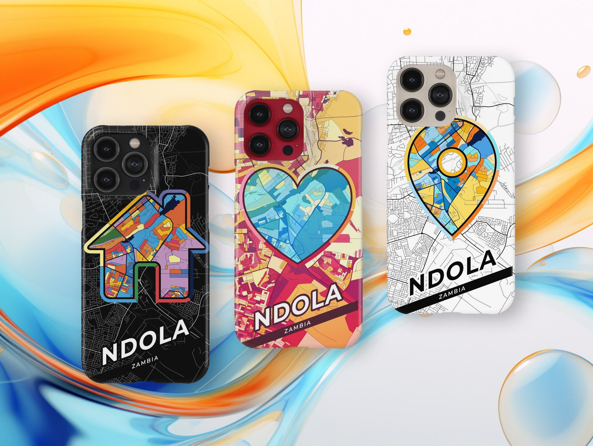 Ndola Zambia slim phone case with colorful icon. Birthday, wedding or housewarming gift. Couple match cases.
