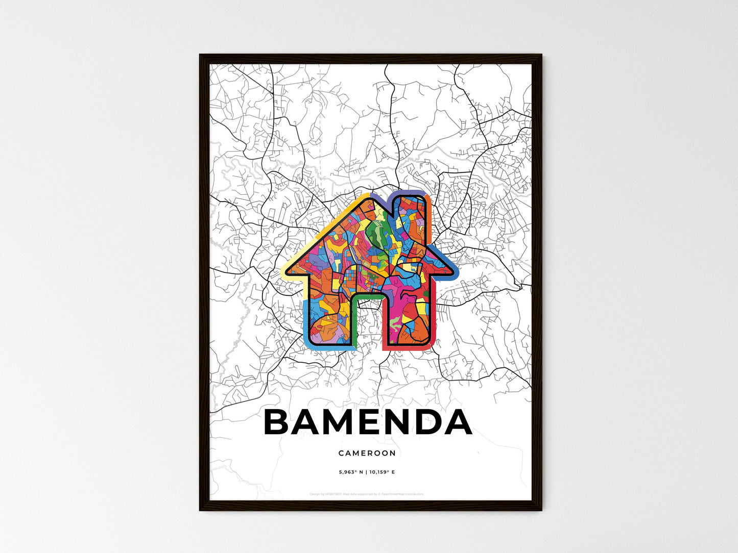 Bamenda Cameroon wedding art map with home icon