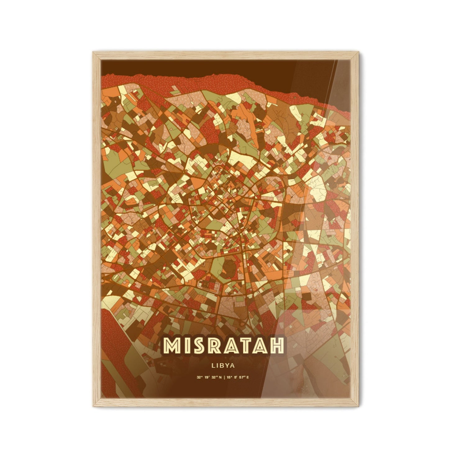 Colorful MISRATAH LIBYA Fine Art Map Farmhouse