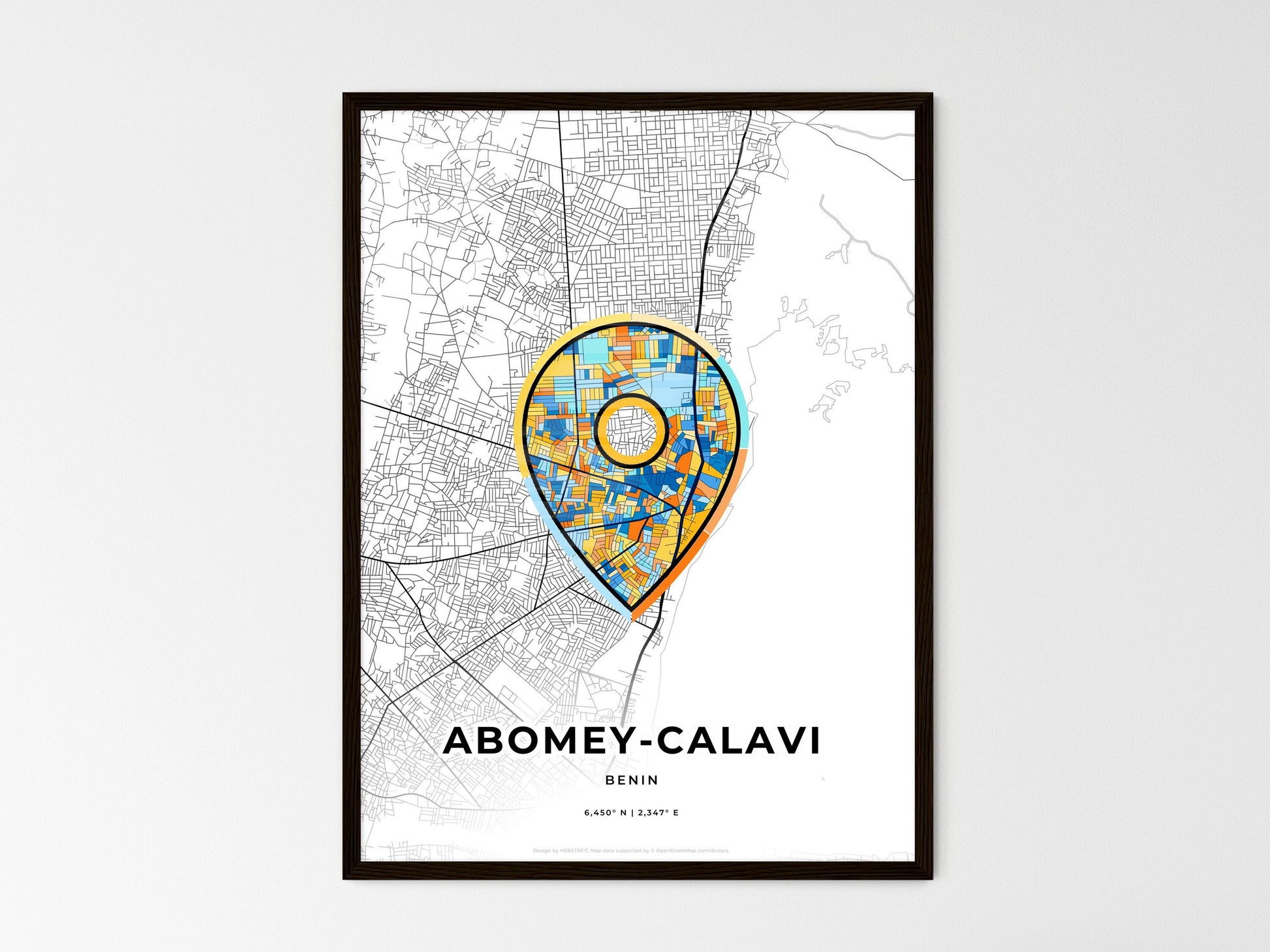 ABOMEY-CALAVI BENIN minimal art map with a colorful icon. Where it all began, Couple map gift. Style 1
