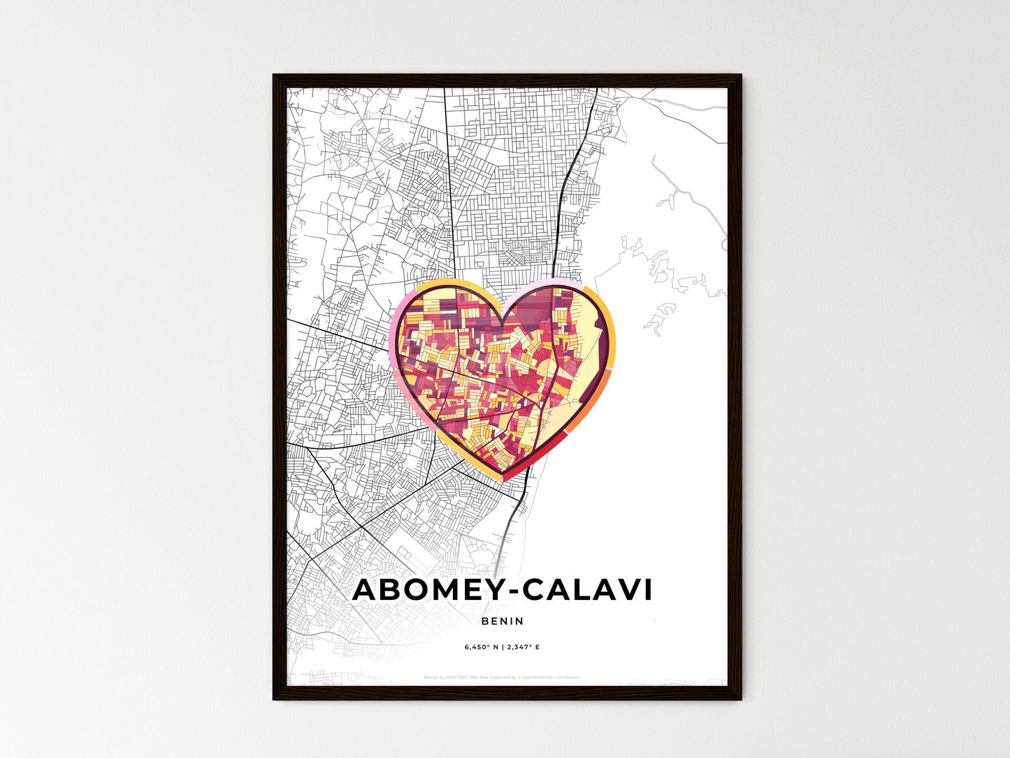 ABOMEY-CALAVI BENIN minimal art map with a colorful icon. Where it all began, Couple map gift. Style 2