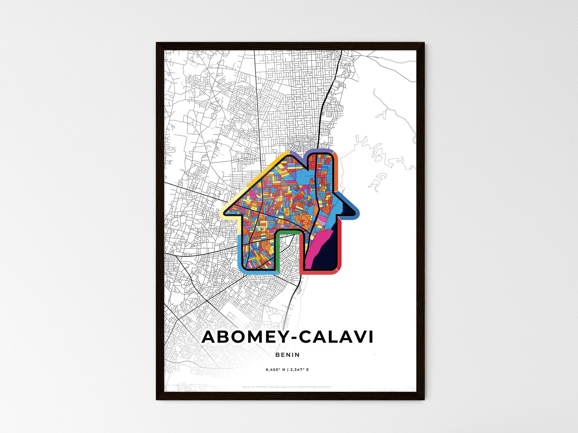 ABOMEY-CALAVI BENIN minimal art map with a colorful icon. Where it all began, Couple map gift. Style 3
