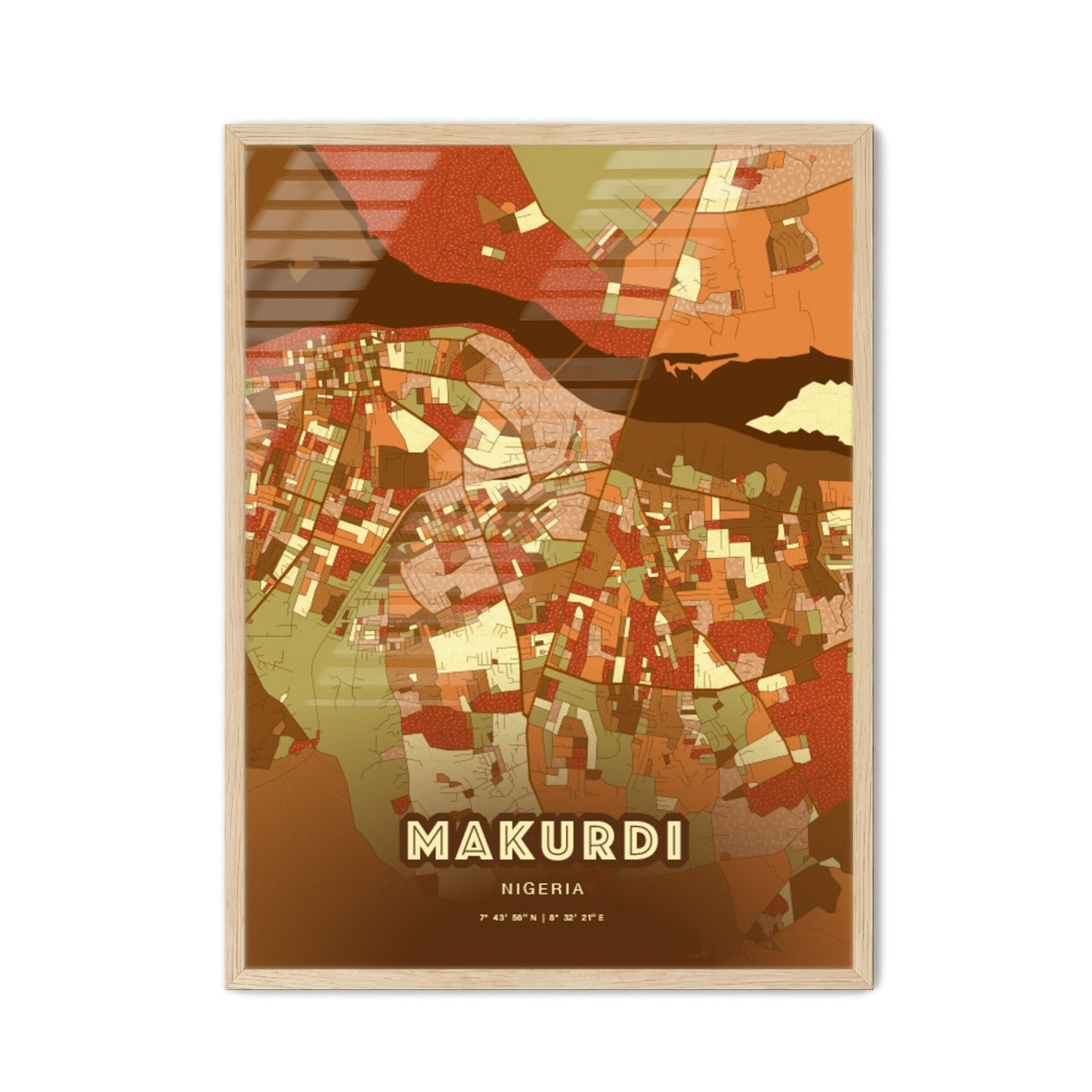 Colorful MAKURDI NIGERIA Fine Art Map Farmhouse