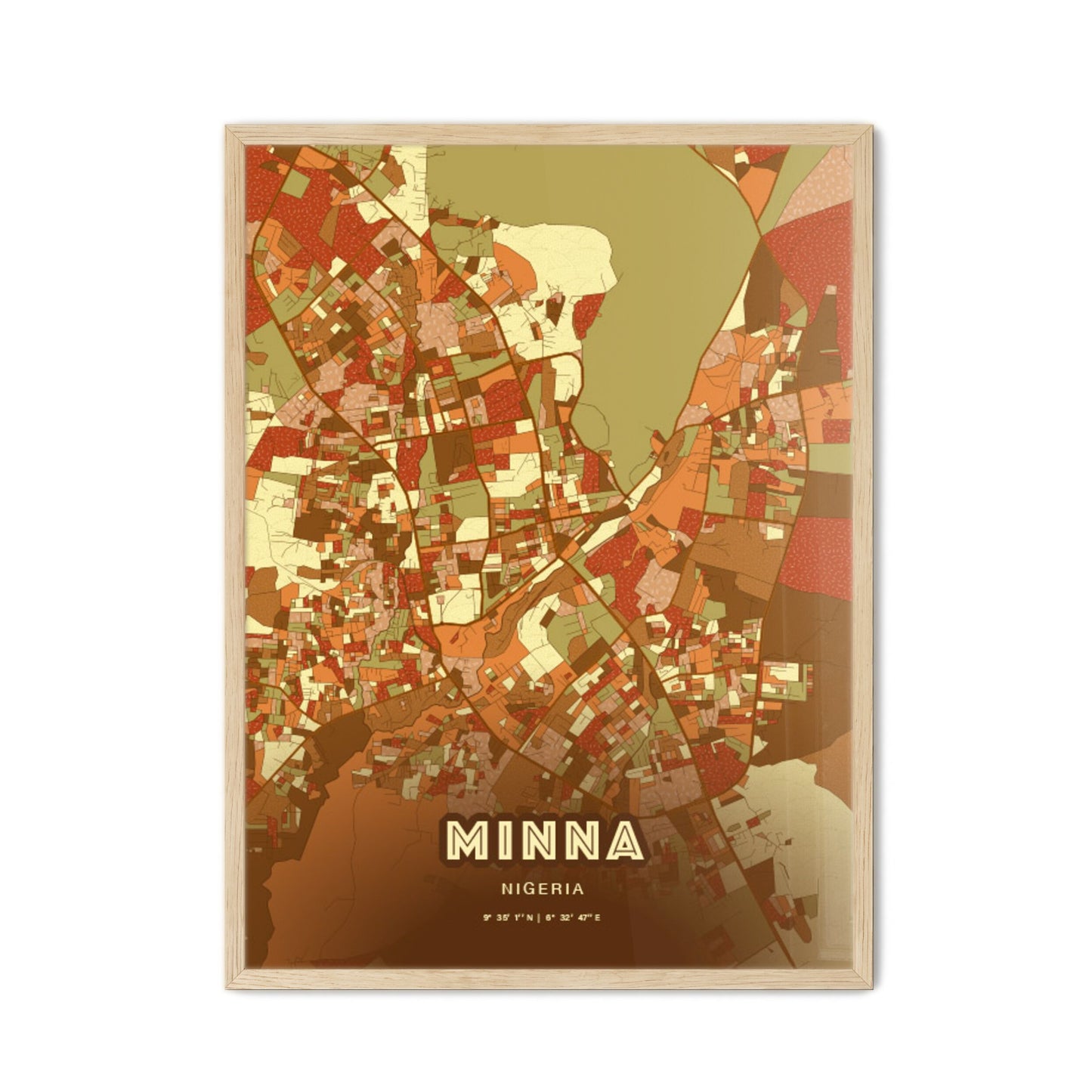 Colorful MINNA NIGERIA Fine Art Map Farmhouse