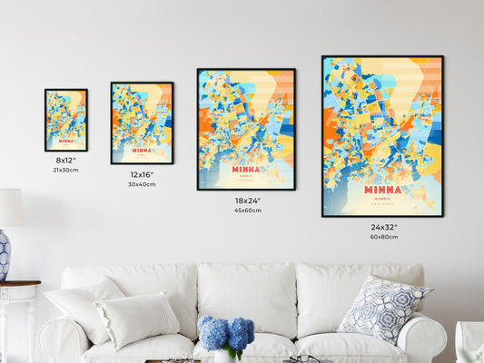 Colorful MINNA NIGERIA Fine Art Map