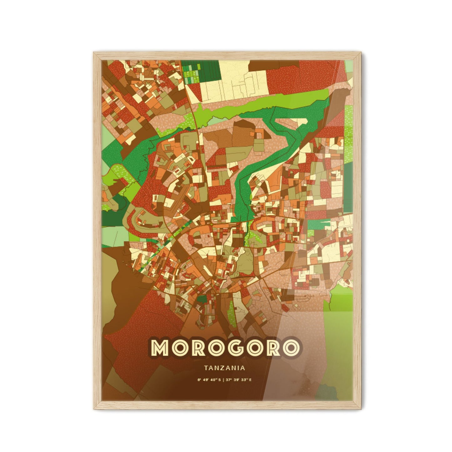 Colorful MOROGORO TANZANIA Fine Art Map Farmhouse