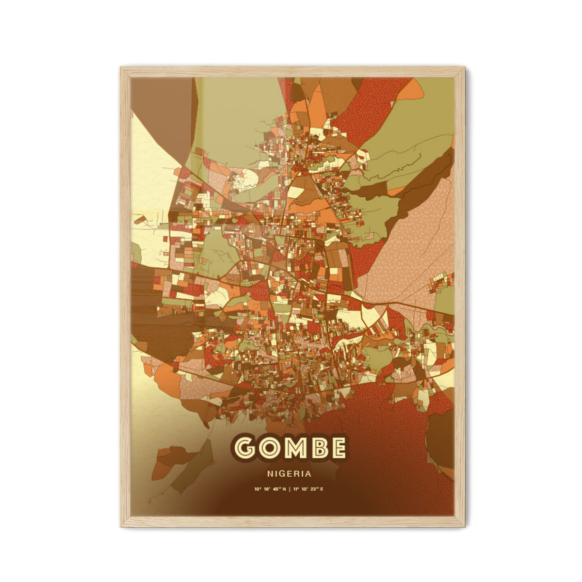 Colorful GOMBE NIGERIA Fine Art Map Farmhouse