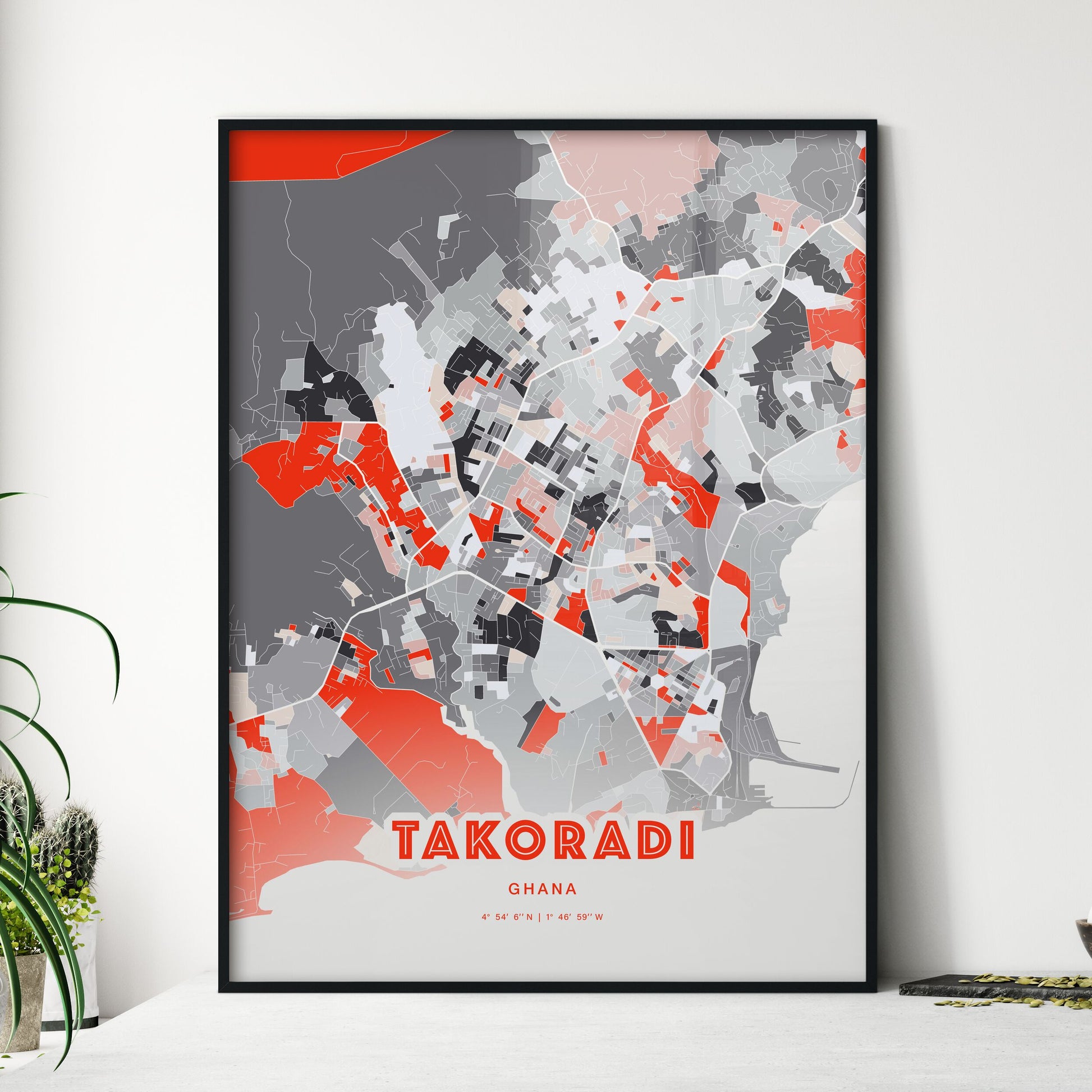 Colorful TAKORADI GHANA Fine Art Map Modern