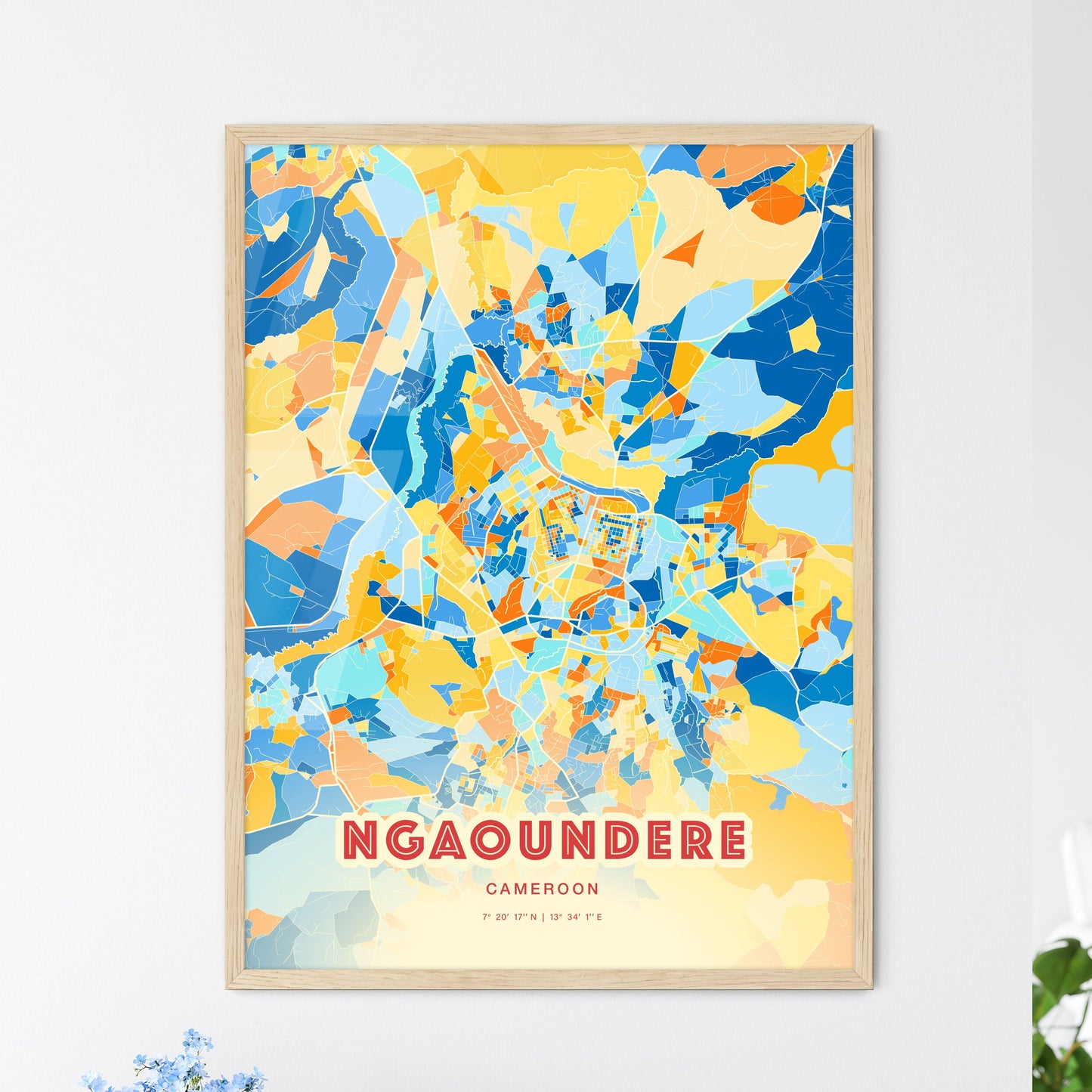 Colorful NGAOUNDERE CAMEROON Fine Art Map Blue Orange