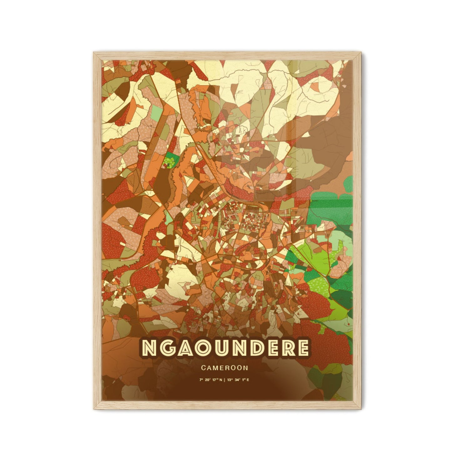 Colorful NGAOUNDERE CAMEROON Fine Art Map Farmhouse