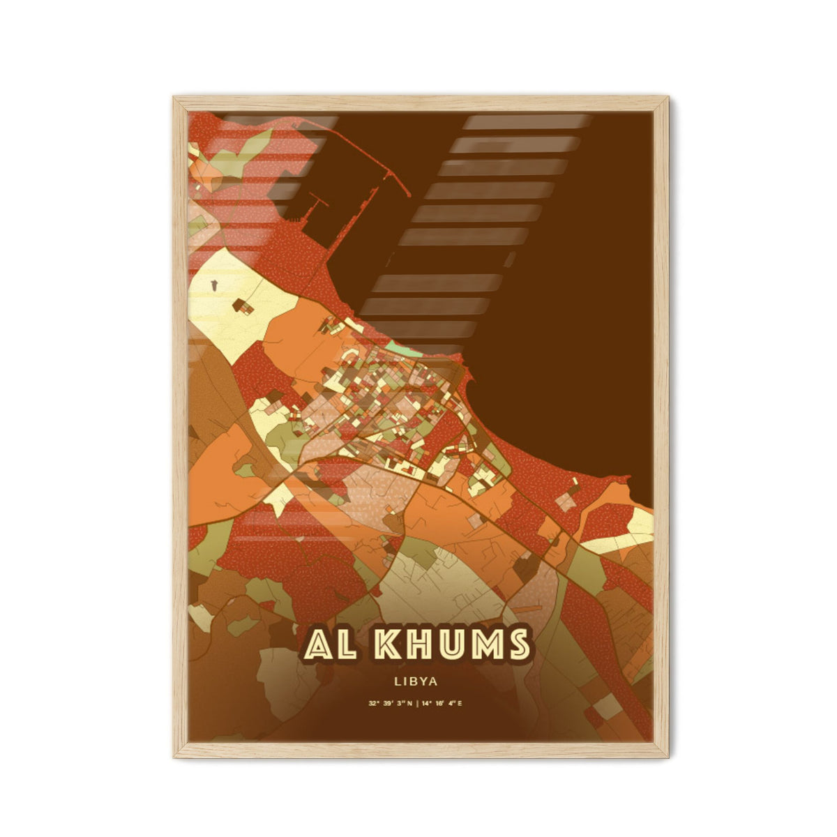 Colorful AL KHUMS LIBYA Fine Art Map Farmhouse