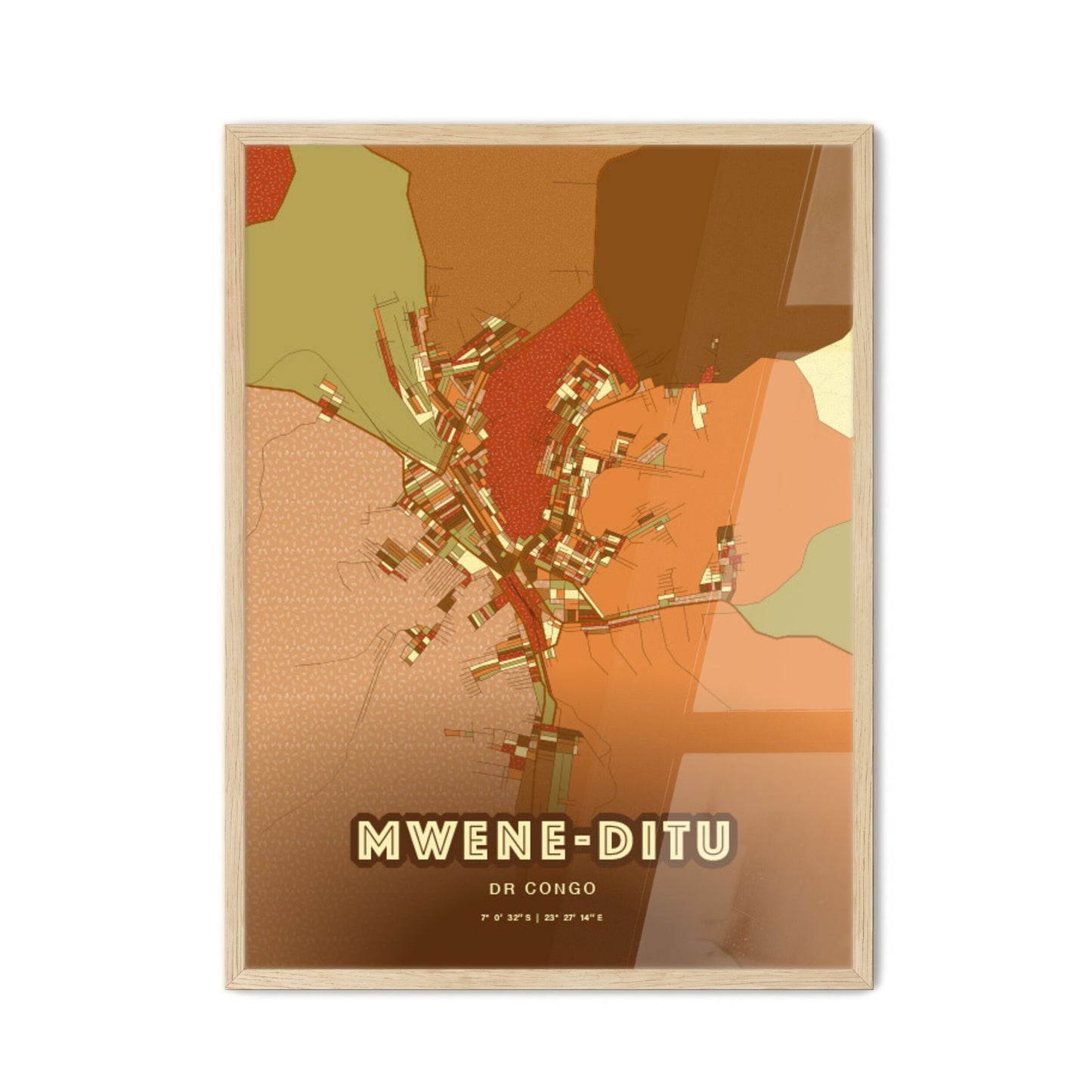 Colorful MWENE-DITU DR CONGO Fine Art Map Farmhouse