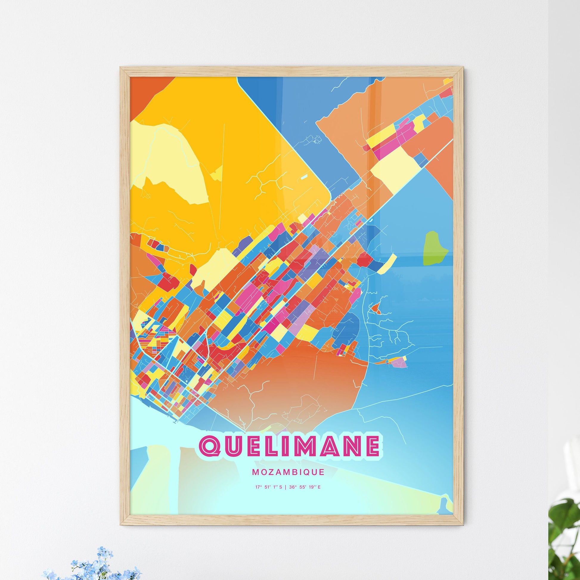Colorful QUELIMANE MOZAMBIQUE Fine Art Map Crazy Colors
