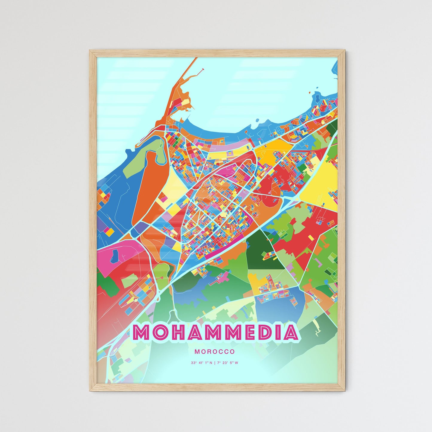 Colorful MOHAMMEDIA MOROCCO Fine Art Map Crazy Colors