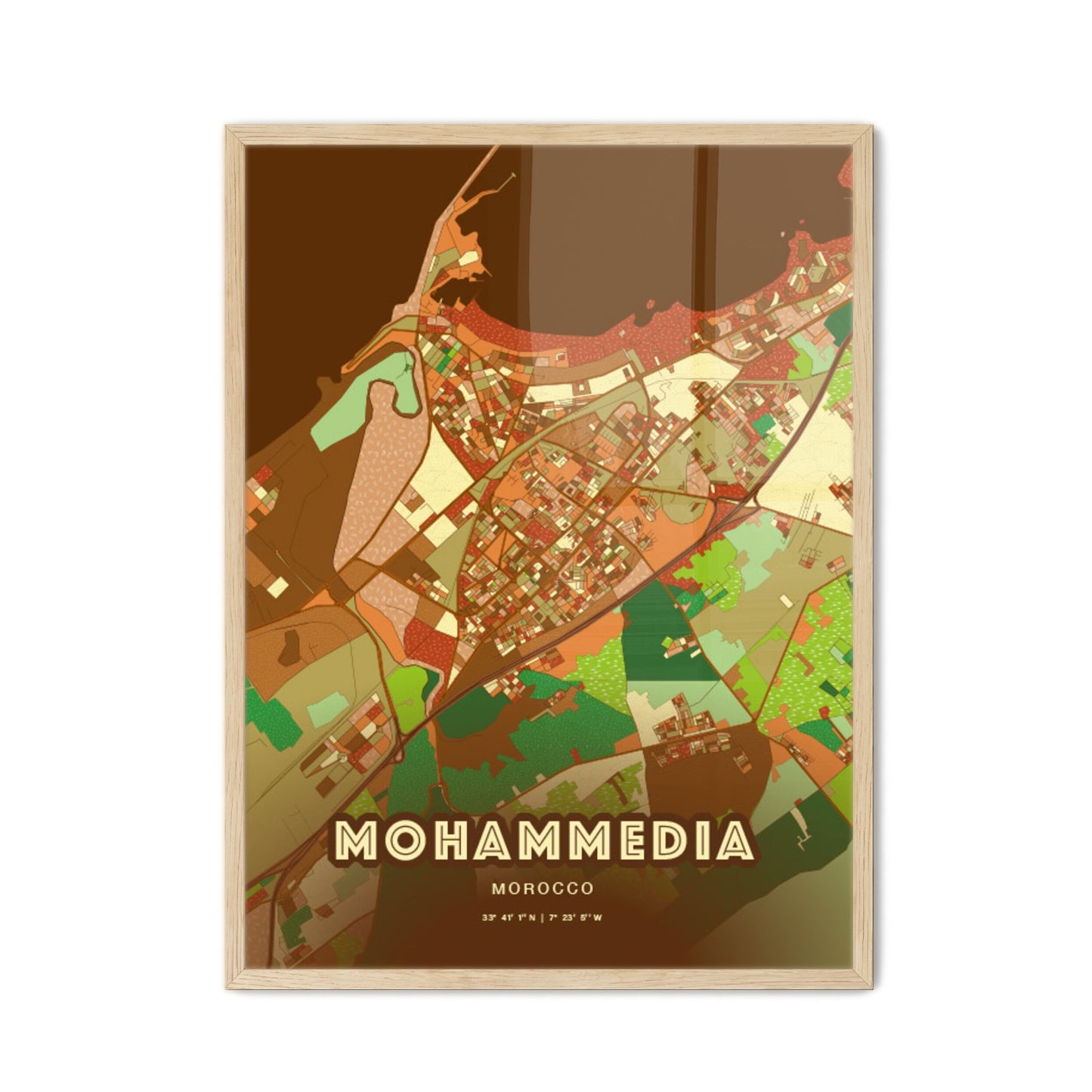 Colorful MOHAMMEDIA MOROCCO Fine Art Map Farmhouse