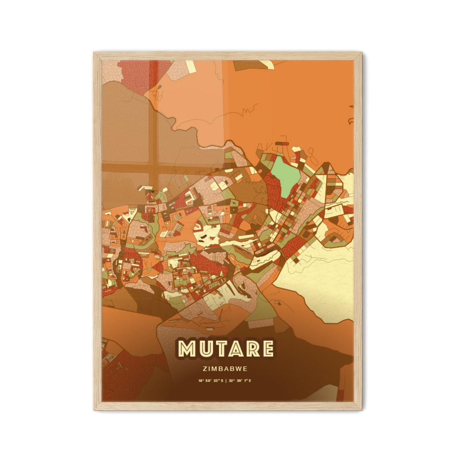 Colorful MUTARE ZIMBABWE Fine Art Map Farmhouse