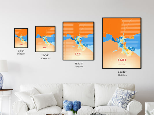 Colorful SAKI NIGERIA Fine Art Map
