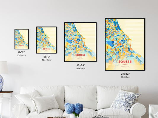 Colorful SOUSSE TUNISIA Fine Art Map